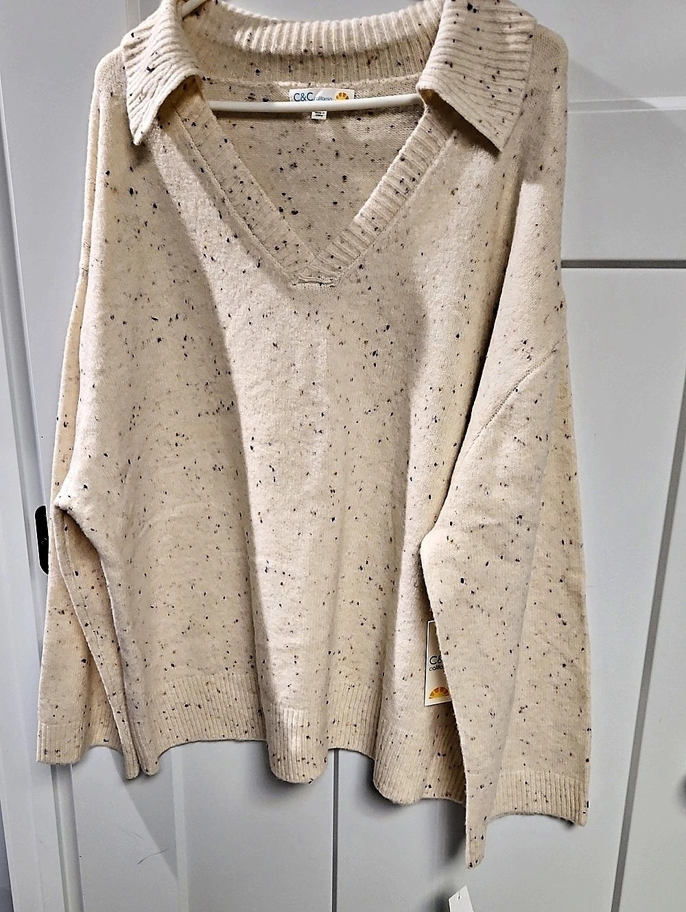 C&C California Speckled V-Neck Sweater Cream Size 3X NWT